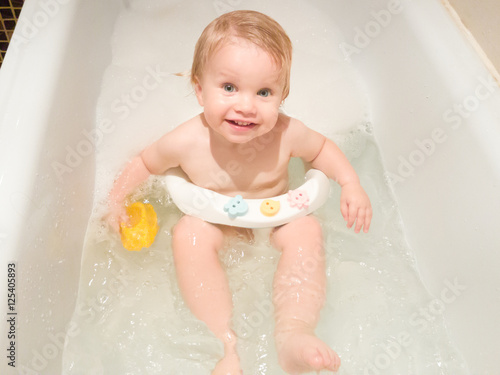 Little 1 5 Year Old Baby Boy Playing In Bath Stock Photo Adobe Stock