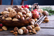 Variety of nuts with shells for Christmas