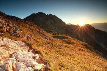 Wall Mural - golden sunrise in mountains