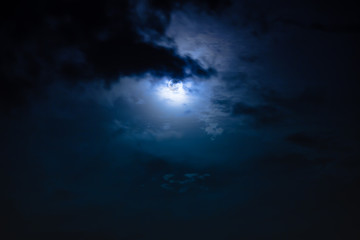 Wall Mural - nighttime sky with clouds and bright full moon with shiny.