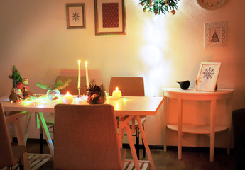 Wall Mural - Room with table decorated for Christmas dinner