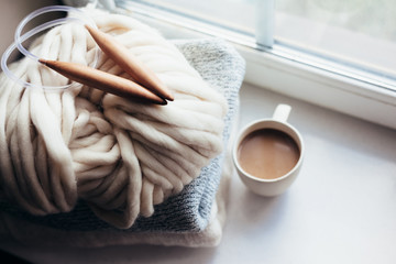 Poster - Winter knitting by the window