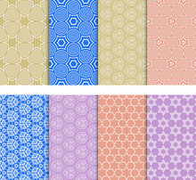 Shape Of ?ircle, Star, Cube. Set Of Geometric Seamless Pattern. Vector. For Wallpaper Design, Prints