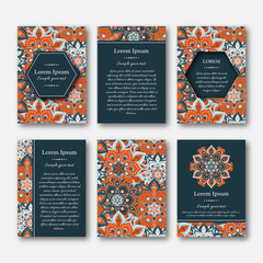 Wall Mural - Set of cards, flyers, brochures, templates with hand drawn manda