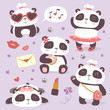 vector cartoon style cute girl panda set