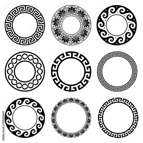 Fotomural Ancient Greek round pattern - seamless set of antique borders from Greece