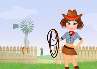 Poster - cowgirl in the farm