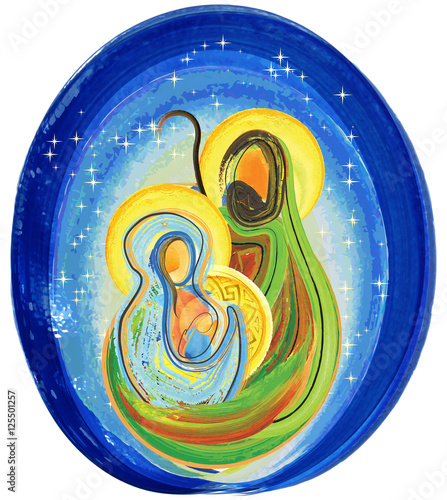 Tapeta ścienna Boże Narodzenie religijnych szopka, święta rodzina abstrakcyjna akwarela ilustracji mary józef i jezus