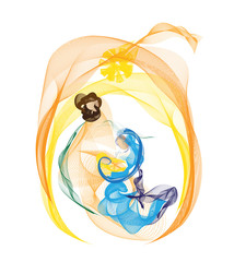 Wall Mural - Holy family Christmas abstract nativity drawing, vector illustration, Mary Joseph and Jesus