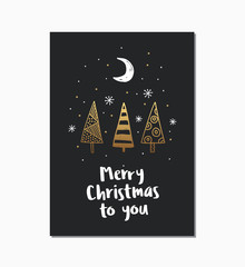 Wall Mural - christmas hand drawn card. vector design template with calligraphy text merry christmas.
