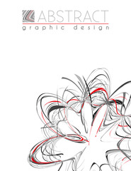 Poster - Flower. Abstract template with black, red and gray thin strips. Vector graphic layout