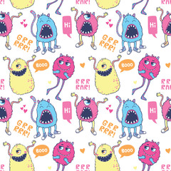 Wall Mural - Monsters seamless pattern.