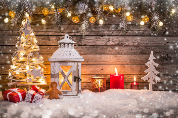 Wall Mural - christmas tree on wooden background