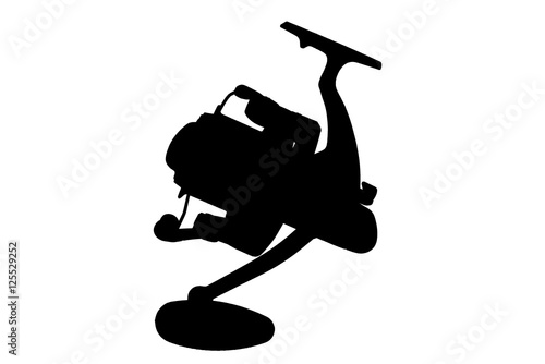 Black fishing reel silhouette isolate on white background ...