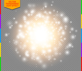 Abstract golden explosion with white sparks modern design. Glow star burst or firework light effect. Sparkles light vector transparent background. Christmas Concept. Flash flare or sparkler