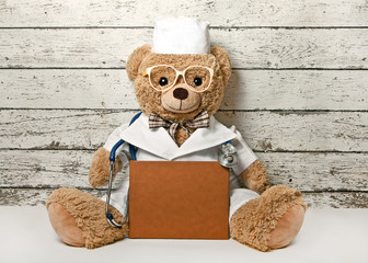 teddy bear-doctor with a book