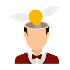 Poster - avatar man with open head and bulb light with wings flying. profit design. vector illustration