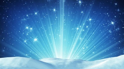 Wall Mural - snowdrift and magic light rays. computer generated seamless loop background. 4k (4096x2304)