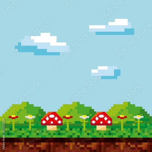 Plakat na papierze fotorealistycznym Pixelated ikony gier wideo wektor ilustracja projektu