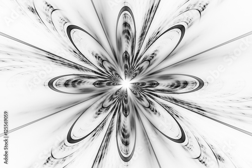 Naklejka na drzwi Abstract fractal flower on white background. Fantasy design in black and white colors.