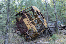 Abandoned Yellow Bus In Chernobyl