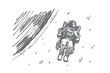 Vector hand drawn Astronaut concept sketch. Astronaut in special suit floating in outer space