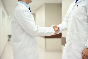 Canvas Print - close up of doctors making handshake