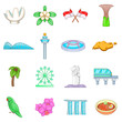 Singapore travel icons set. Cartoon illustration of 16 Singapore travel vector icons for web