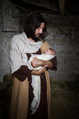 Poster - Old barn Christmas nativity scene