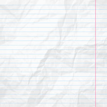Realistic White Lined Sheet Of Notepad Crumpled Paper Background. Vector Illustration