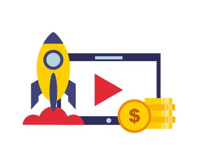 Poster - video marketing flat line icons vector illustration design