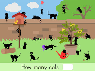 Wall Mural - Counting educational children game, kids activity sheet. How many cats - Worksheet for education