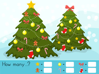 Wall Mural - Christmas theme activity sheet - Counting game. How many objects task - Worksheet for education