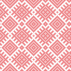 Wall Mural - Seamless Russian folk pattern, cross-stitched embroidery imitation. Patterns consist of ancient Slavic amulets. Swatch included in vector file.