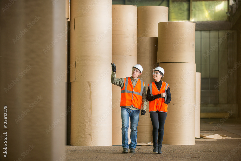 Paper mill factory workers Stock Photo | Adobe Stock