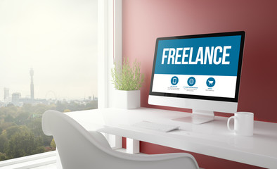 Wall Mural - red studio with freelance computer