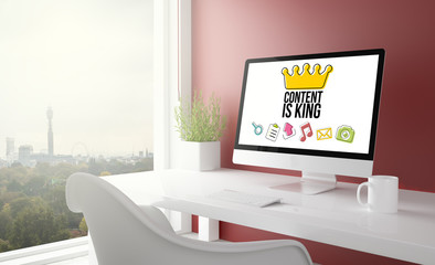 Wall Mural - red studio with content is king computer