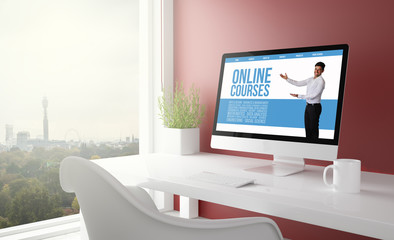 Wall Mural - red studio with online courses computer