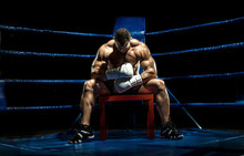 Boxer On Boxing Ring, Tired Time-out