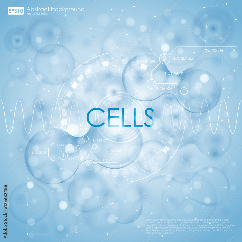Science background with cells HUD. Blue cell background. Life and ...