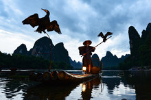Silhouette Of A  Cormorant Fisherman, Yangshuo, Guilin, China