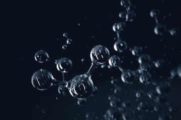 water molecules on dark background - creative abstract 3d illustration