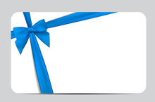 Gift Card With Blue Ribbon And Bow. Vector Illustration