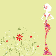 Vintage invitation card with elegant retro abstract floral desig