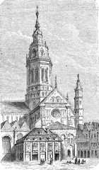 Cathedral of Mainz, vintage engraving.