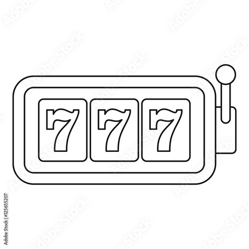 Slot machine with three sevens icon. Outline illustration of slot