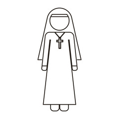 silhouette of woman nun with religious cross icon over white background. vector illustration