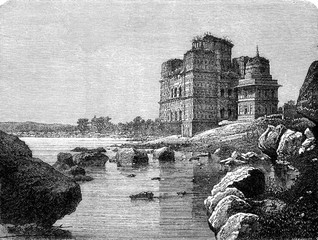 Wall Mural - The Mausoleum of Vir Singh Deo has Orchha, vintage engraving.