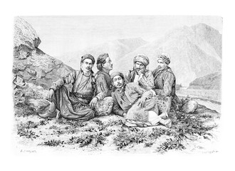 Poster - Camel Drivers Resting, vintage engraving