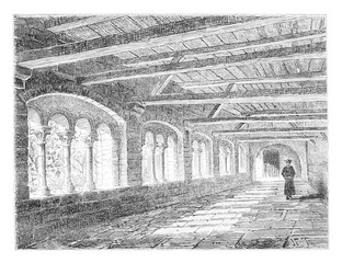 Poster - Cloister of the Nivelles Monastery, vintage engraving